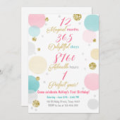 初誕生日の招待状ガールピンク金ゴールドミント 招待状 (正面/裏面)