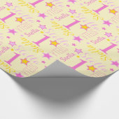 初誕生日の星名前をカスタムする黄ピンク ラッピングペーパー (角)