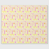 初誕生日の星名前をカスタムする黄ピンク ラッピングペーパー (フラット)