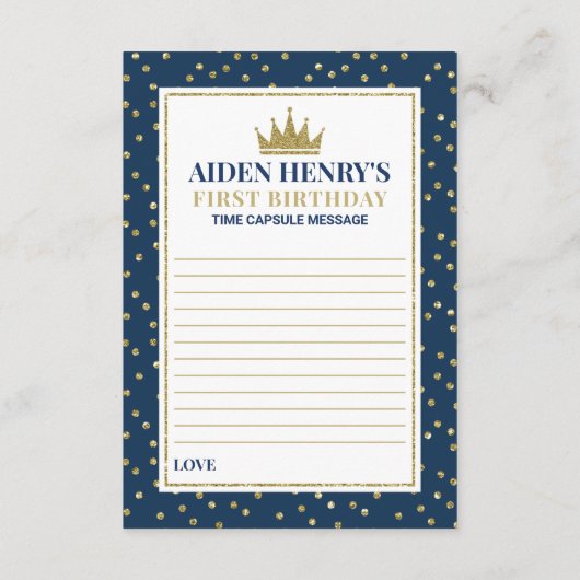 初誕生日タイムカプセル(青と金ゴールド) エンクロージャーカード (裏面)