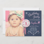 初誕生日パーティー招待の女の子、チャルクボード 招待状 (正面)