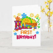 初誕生日Tシャツとギフトの喜び カード (黄色い花)