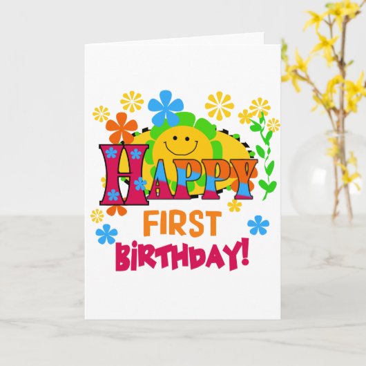 初誕生日Tシャツとギフトの喜び カード (黄色い花)