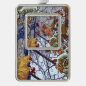 初雪の冬のシーンCamouflage 絵画's シルバープレートフレームオーナメント (正面)