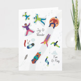 初雪の冬の子供たち 雪の天使を作って遊ぶ シーズンカード