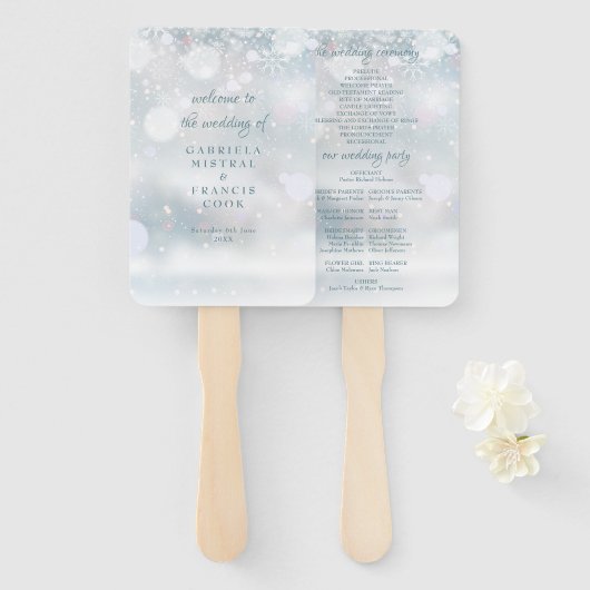 初雪の冬の結婚式プログラムハンドファン ハンドファン (正面&裏面)