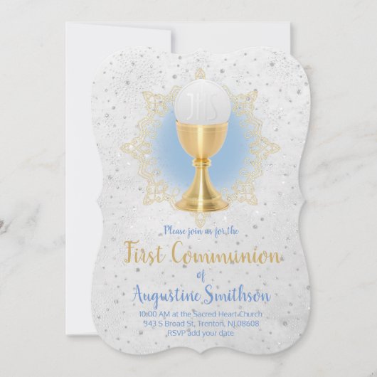 初領聖体 フェイクゴールドとフェイクグリッターの装飾 招待状 (正面)