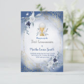 初領聖体 ブルー 水彩 花 招待状 (スタンド正面)
