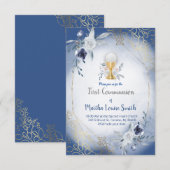 初領聖体 ブルー 水彩 花 招待状 (正面/裏面)