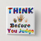 判断考えの前に 缶バッジ (正面)