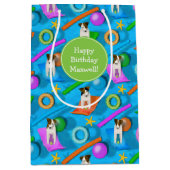 別のジャック・ラッセル犬プールパーティーパターン ミディアムペーパーバッグ (正面)