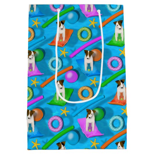 別のジャック・ラッセル犬プールパーティーパターン ミディアムペーパーバッグ (裏面)
