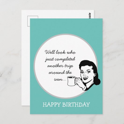 別のトリップのまわりにザサンおもしろいレトロ誕生日 ポストカード (正面/裏面)