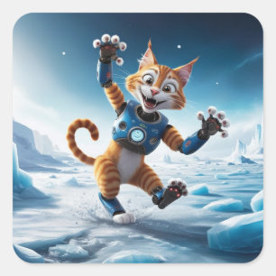 別のフレンドリー氷の惑星のロボット猫 スクエアシール