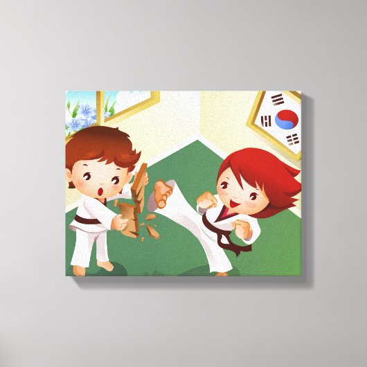 別の割れ目で木を持っている空手の少年 キャンバスプリント (正面)