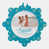 別の場所で雪を降らせモダンる写真 オーナメントカード (正面)