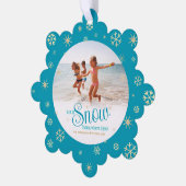 別の場所で雪を降らせモダンる写真 オーナメントカード (左)