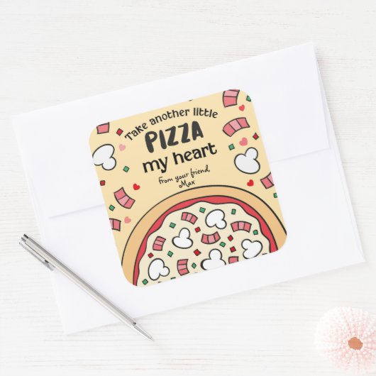 別の小さなピザを取る私のハート スクエアシール (封筒)