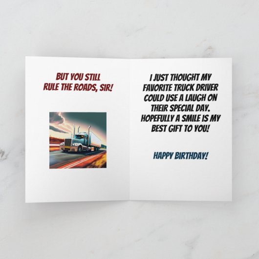 別の年の古いトラックドライバーのおもしろい誕生日 カード (内部)