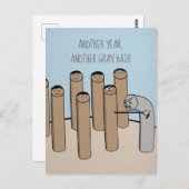 別の年グレイおもしろい髪の古い誕生日カード ポストカード (正面/裏面)