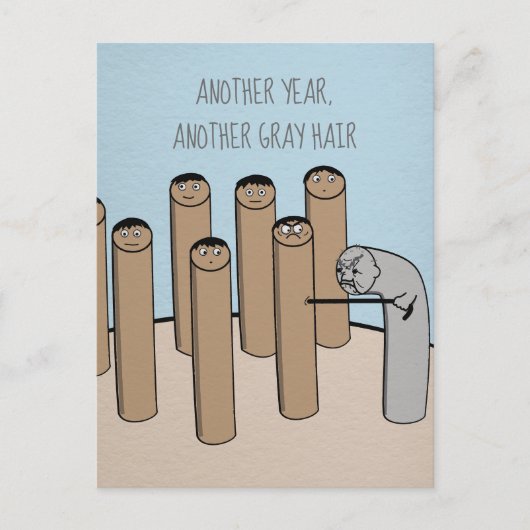 別の年グレイおもしろい髪の古い誕生日カード ポストカード (正面)