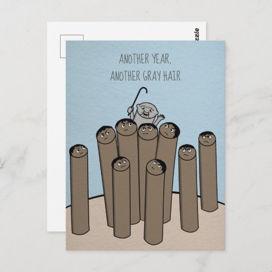 別の年グレイ髪おもしろい古誕生日はがき ポストカード (正面/裏面)