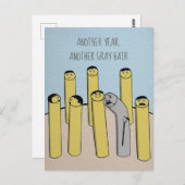 別の年グレイ髪おもしろい古誕生日はがき ポストカード (正面/裏面)