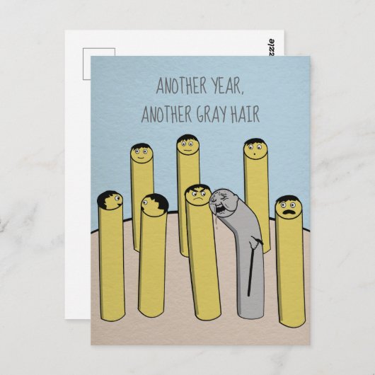 別の年グレイ髪おもしろい古誕生日はがき ポストカード (正面/裏面)