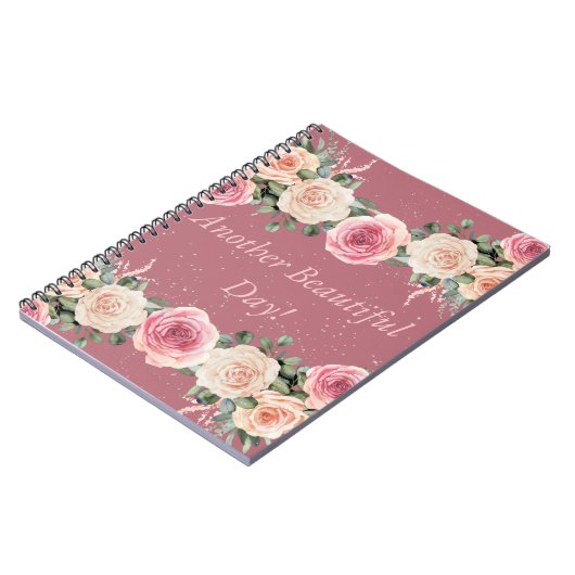 別の美しい日ピンクのバラのフローラノート ノートブック (左側)