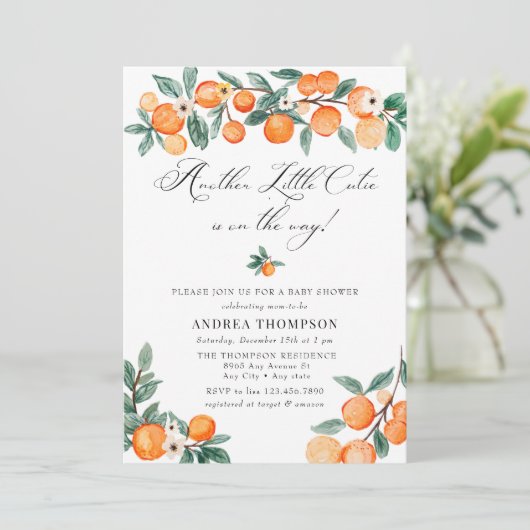 別の |かわいこちゃん |オレンジ色のベビースシャワー 招待状 (スタンド正面)