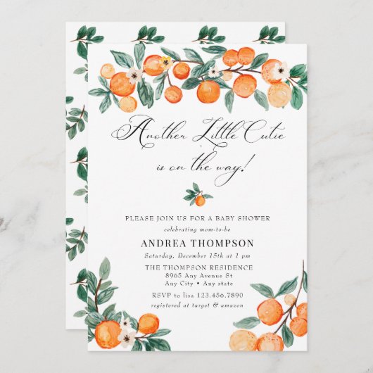 別の |かわいこちゃん |オレンジ色のベビースシャワー 招待状 (正面/裏面)