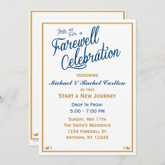 別れのお祝いの行く遠くにに招待状海軍 招待状 (正面/裏面)