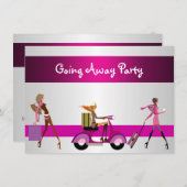 別れのサプライズパーティー ガールズ バイク 荷物 楽しい 招待状 (正面/裏面)