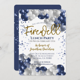 別れの別れの退職ブルーシルバー金ゴールド 招待状