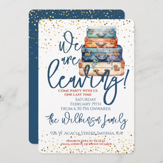 別れの家族の引っ越しパーティー 招待状 (正面/裏面)