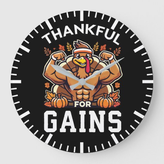 利益に感謝 – Thanksgiving おもしろい Gym ラージ壁時計 (正面)