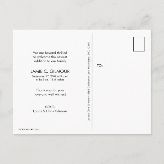 到着しましたベビー写真出産のお知らせ 案内ポストカード (裏面)