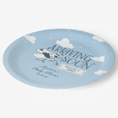 到着すぐ飛行機のベビーシャワー招待状 ペーパープレート (アングル)
