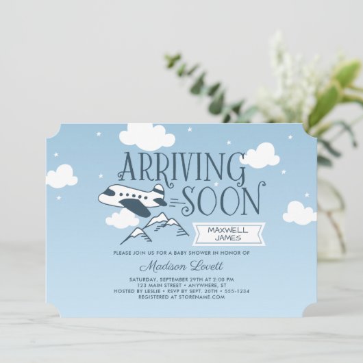 到着すぐ飛行機のベビーシャワー招待状 招待状 (スタンド正面)