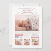 到着大切ピンク写真の誕生のお知らせ 案内状 (正面)