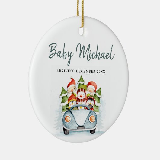 到着男の赤ちゃん妊娠の発表 セラミックオーナメント (右)