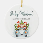 到着男の赤ちゃん妊娠の発表 セラミックオーナメント (正面)