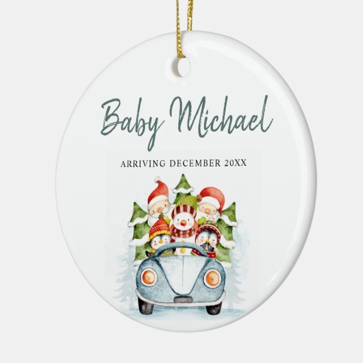 到着男の赤ちゃん妊娠の発表 セラミックオーナメント (左)