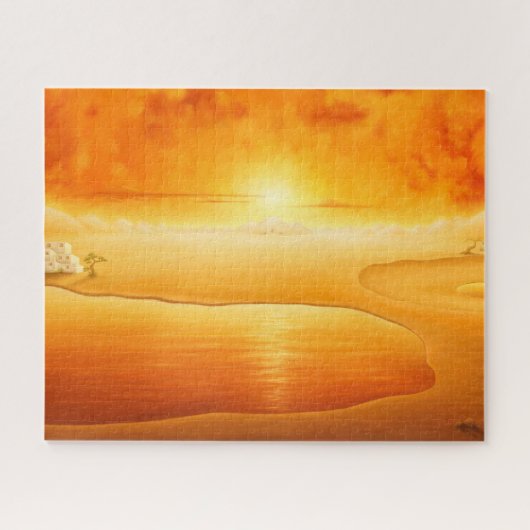 "到着"超現実的な夕日の砂漠絵画の ジグソーパズル (横)
