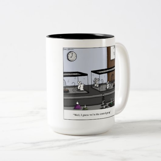 制御グループの実験室のネズミの漫画 ツートーンマグカップ (正面右)