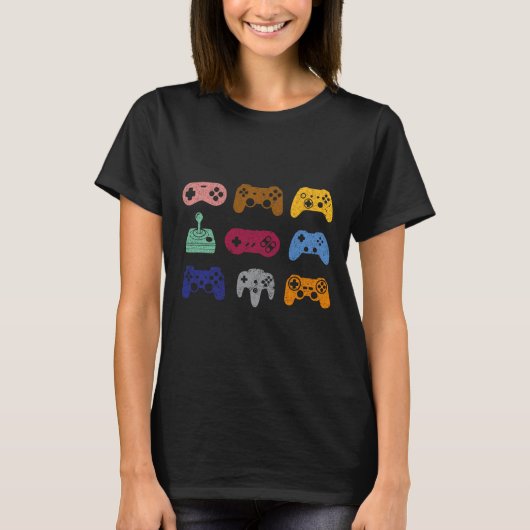 制御ビデオゲームコントローラコンソールゲームレトロ Tシャツ (正面)