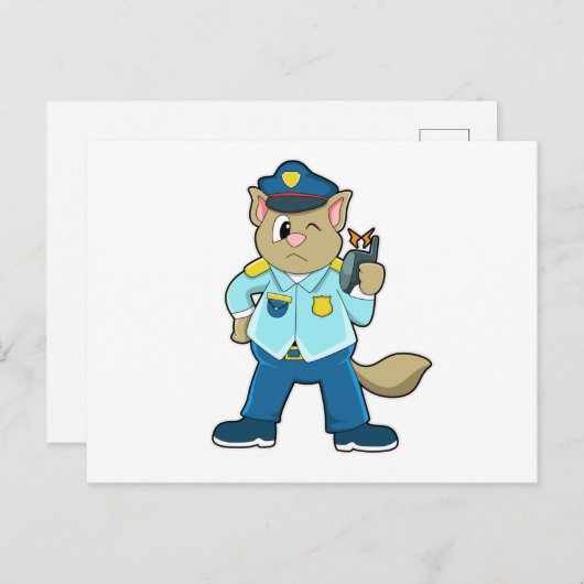 制服とマイクをつけた警察官のトムキャット ポストカード (正面/裏面)
