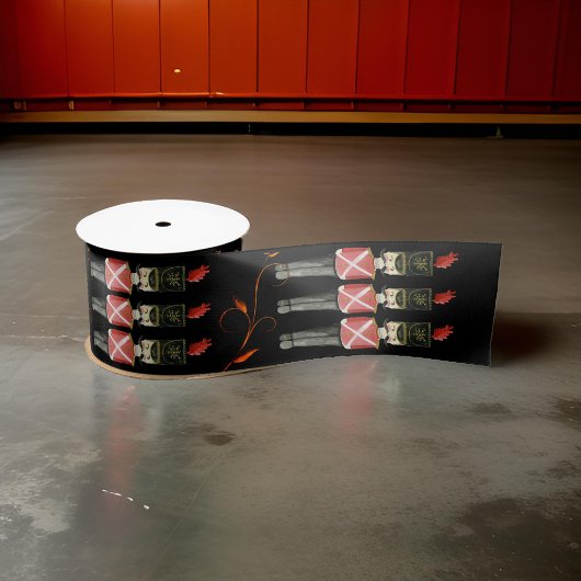 制服の黒と赤のくるみ割り兵士 サテンリボン