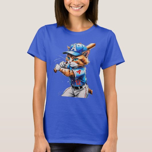 制服を着た若い野球猫こうもり! Tシャツ (正面)