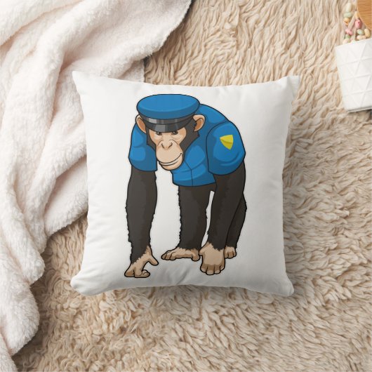 制服を着た警察官としての猿 クッション (ブランケット)